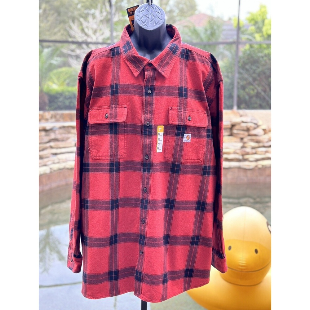 Carhartt Men's 3XL Heavyweight Flannel Shirt Red Plaid Button-Up NWT
